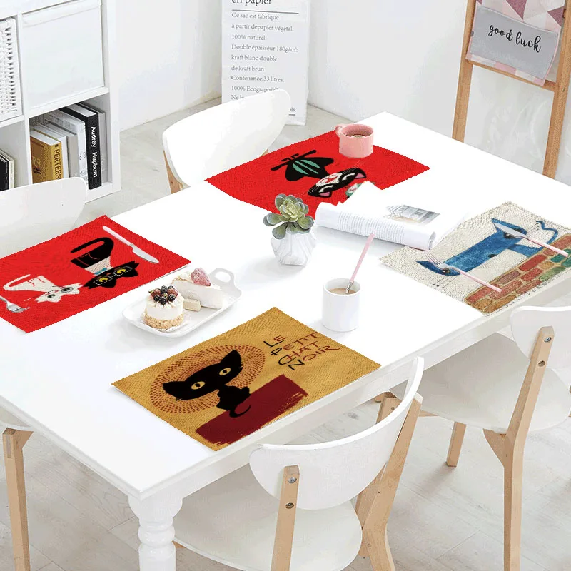 

Ninja Cats Linens Table Napkins Tea Placemat Place Mat Polyester Wonderful Fantasy Servilletas Para Bodas Design Party Decor
