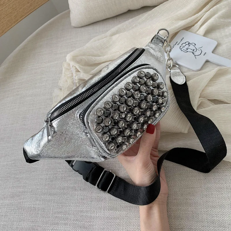 Модная нагрудная сумка женщина 2019 Новый набедренная сумка пакеты сумка женская PU Брендовая Дизайнерская обувь бриллиантами Повседневная
