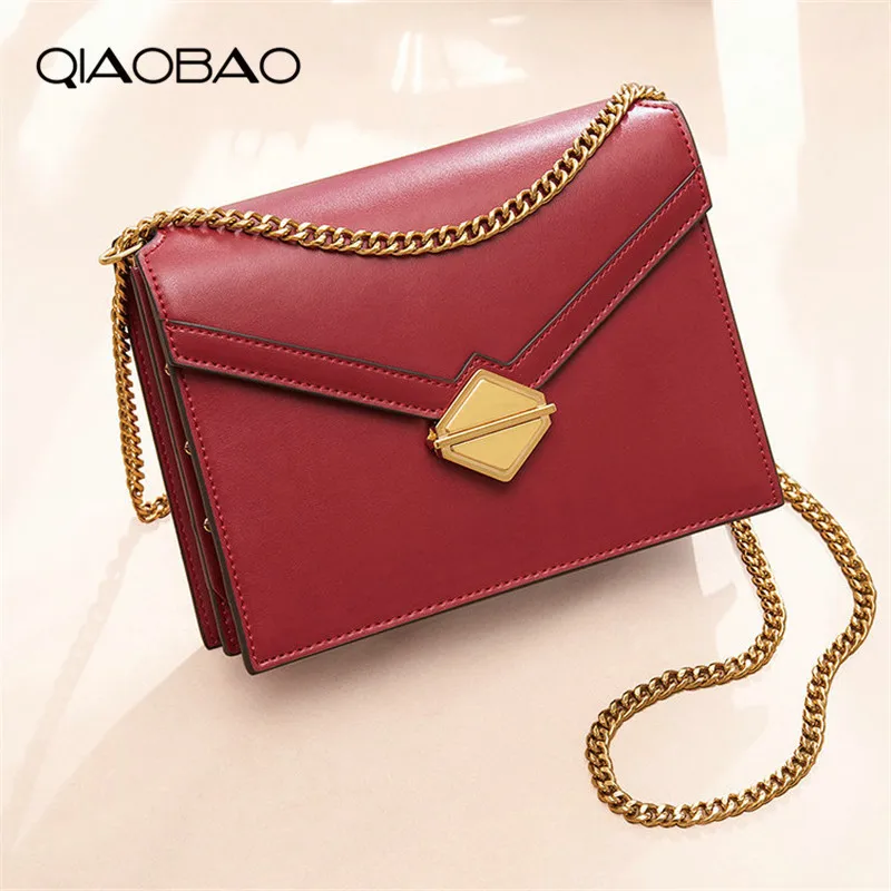 

QIAOBAO Women Cowhide Lock Bag 100% Genuine Leather Handbags Lady Messenger Bag For Female Bolsas