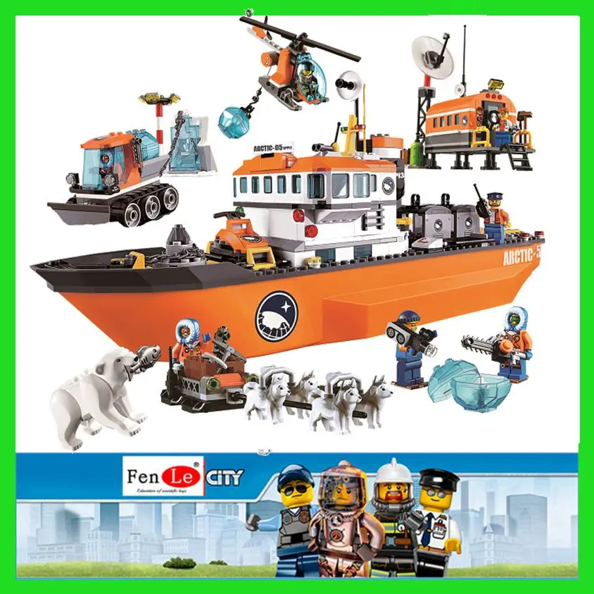 

Compatible City building bricks Snow police Arctic ice and tracked vehicle Freighter Building blocks toys for Children