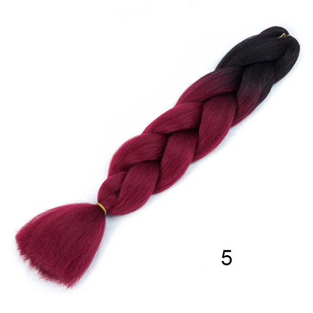 Омбре плетение волос наращивание Braider 24 дюймов 100 г синтетические крючком Джамбо косички Прически серый бордовый - Цвет: 5