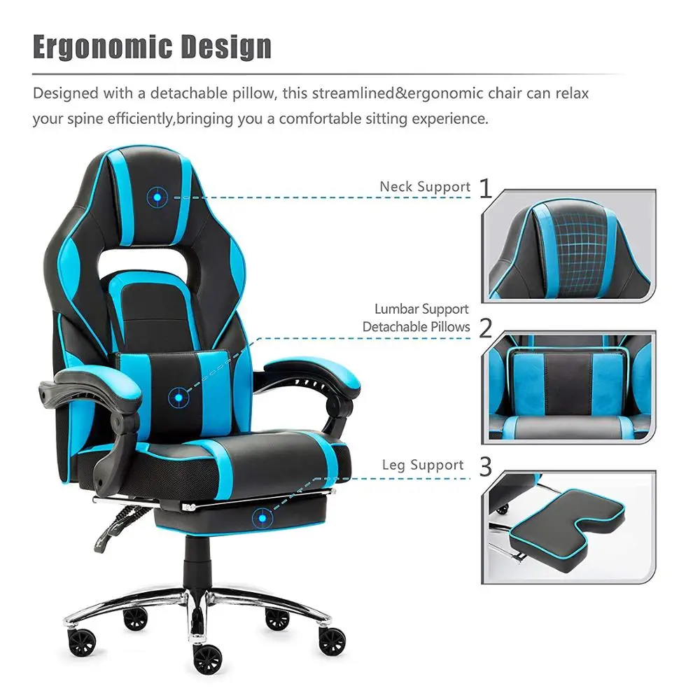  High-back Faux Leather Office Gaming Computer Chair Thick Padded Extendable Racing Gaming Executive