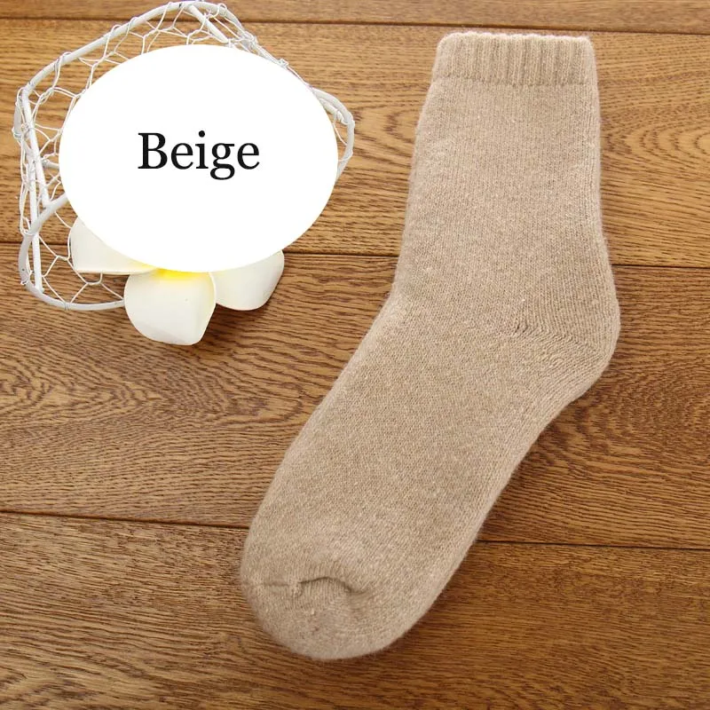 Новые зимние толстые шерстяные носки женские теплые хлопковые кашемировые носки для женщин, однотонные носки супер плотные махровые носки для девочек - Цвет: Beige