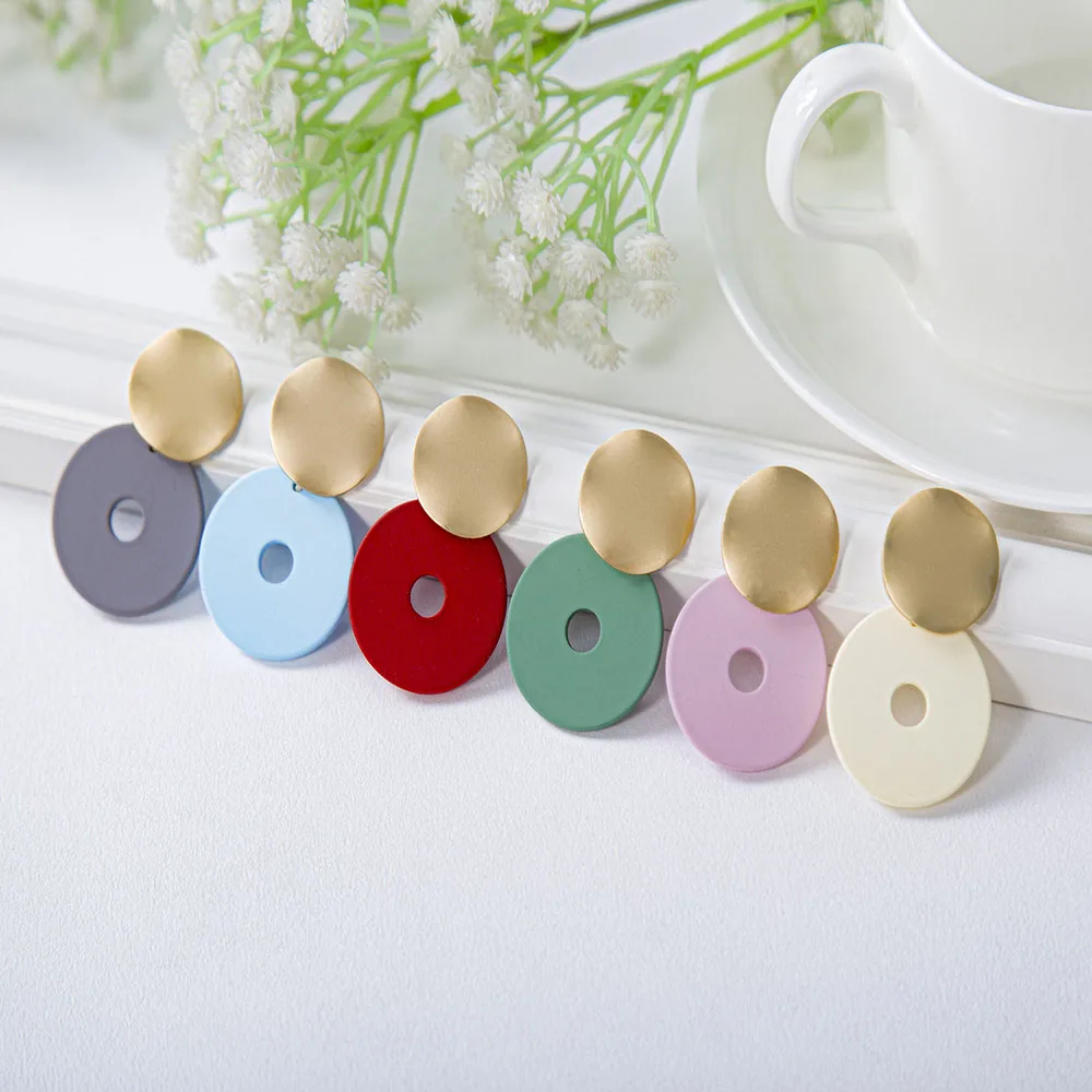 

SOARRISE New Design Sweet Candy Colors Cute Earrings For Women irregular Geometric Round Metal Resin Hollow Pendant Drop Earring