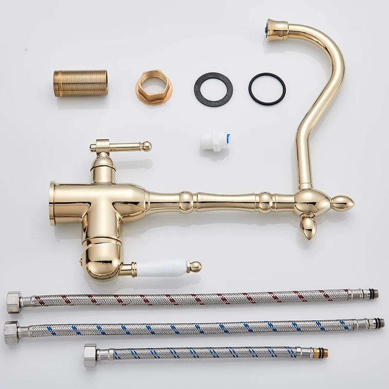 Quyanre Gold Kitchen Faucets Mixer Drinking Water Filtered Kitchen Tap 360 Rotation Mixer Tap Purification Kitchen Crane Tap