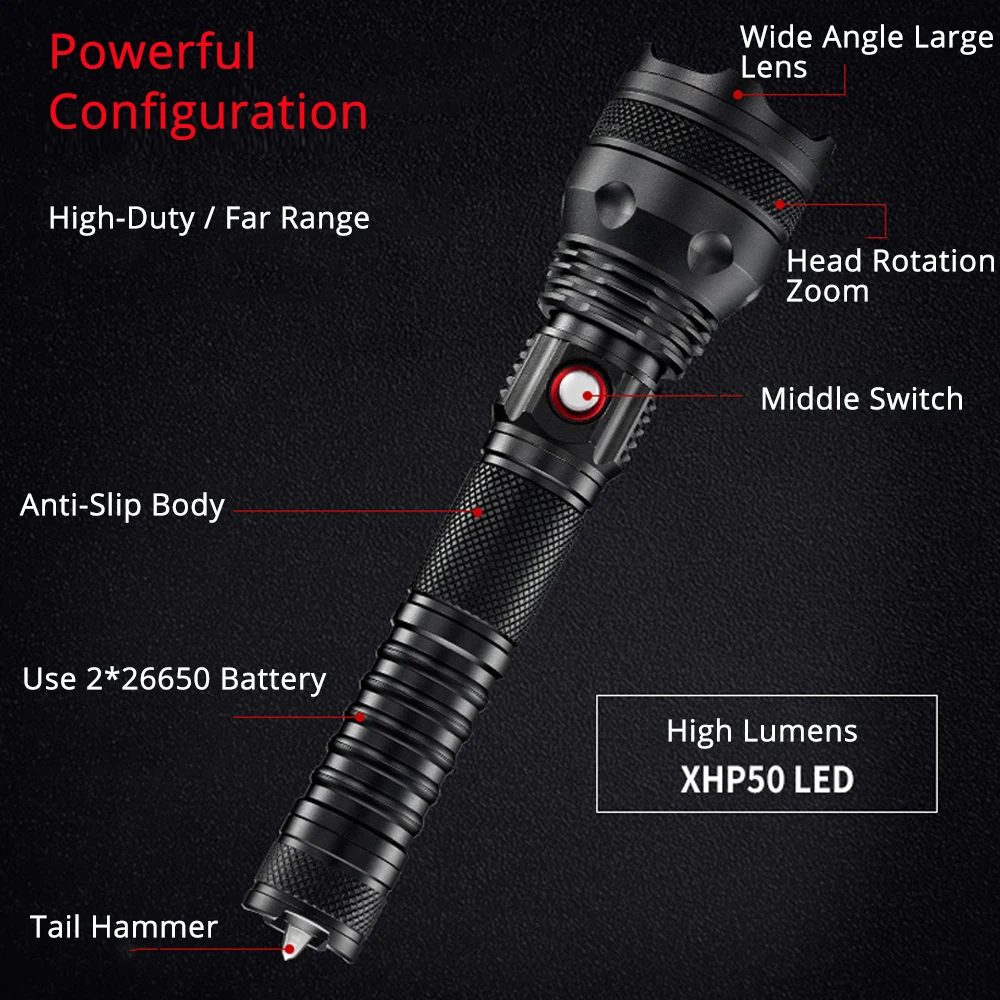 70000LM мощная мощность XHP70.2 50 фонарик военный светодиодный фонарь XHP70