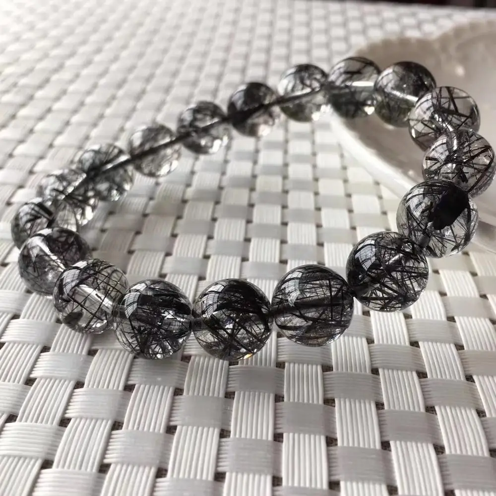 

Genuine Natural Black Rutilated Quartz Crystal Clear Round Beads 11.5mm Wealthy Stone Bracelet For Women Men From Brazil AAAAA
