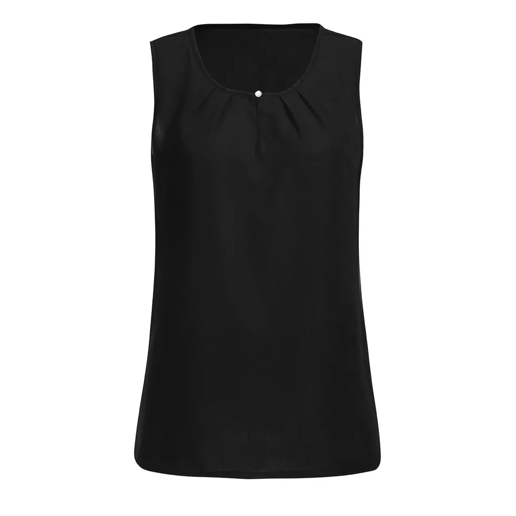 Женская сексуальная шифоновая футболка без рукавов, топы с круглым вырезом, свободная блузка, крутой топ на бретелях, женская одежда, уличная короткая летняя одежда - Цвет: Black