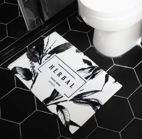 

Black and White plant retro carpet home kitchen doormat Restroom Coral Fleece Living Room Carpet living room Rug pet mat