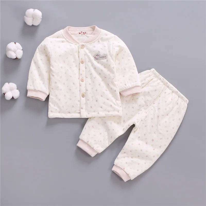 Комплект теплой зимней одежды для новорожденных, пижама для малышей, одежда пальто для младенцев+ штаны, комплект из 2 предметов для новорожденных, Детский комплект, костюм - Цвет: leaf    pink