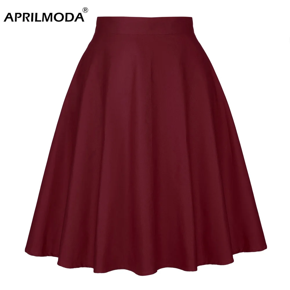  Dark  Red  Pleated Audrey Hepburn Skirt  2022 High Waist 