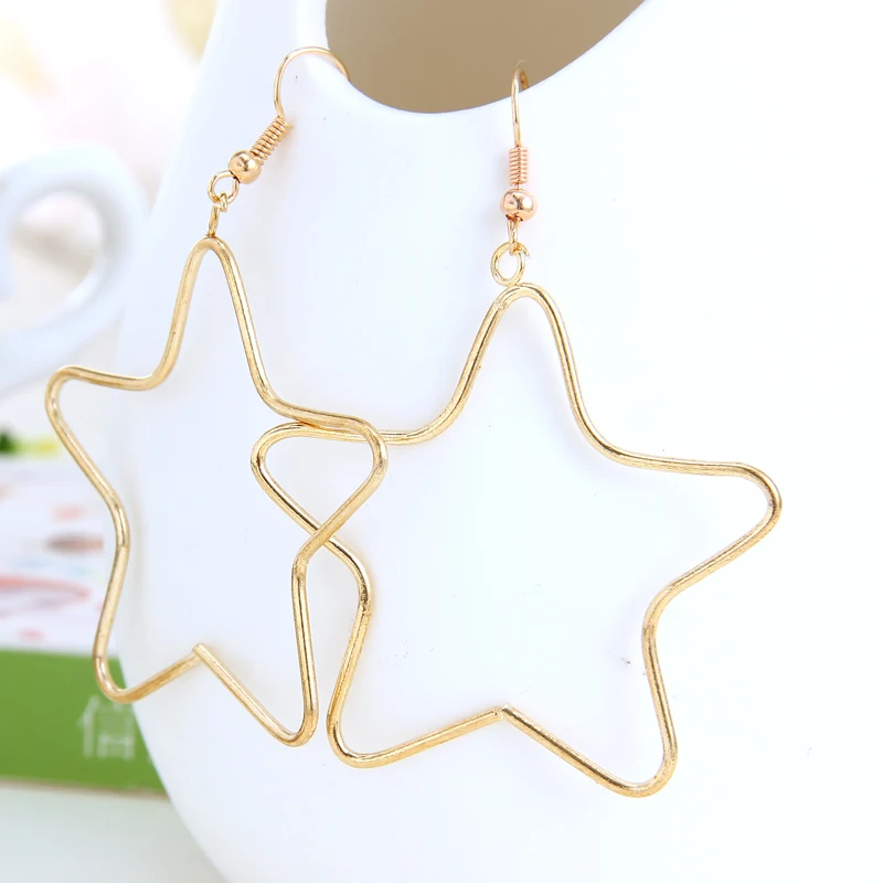 

Hesiod Exaggerated Simple Design Square Five-pointed Star Fashion Large Dangle Earrings for Women Gold and Silver Color