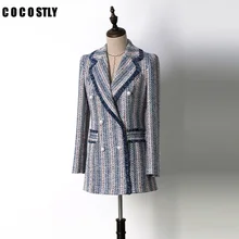 Осенние куртки, женские пальто элегантный тяжелых твидовый жакет с v-образным вырезом, украшенные кисточками и цепочками, кармана пуговица с жемчугом Рабочая Деловая одежда, верхняя одежда