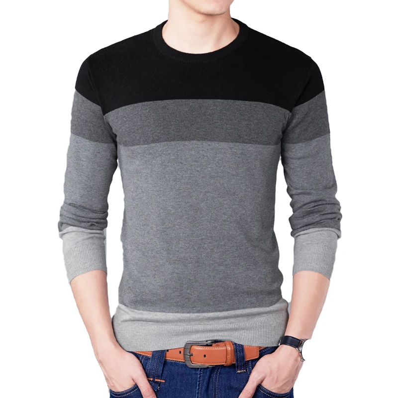 2022 Autumn Fashion Brand Casual Sweater O-Neck Striped Slim Fit Mens Sweaters Pullovers Men Pull Homme Contrast Color Knitwear | Мужская