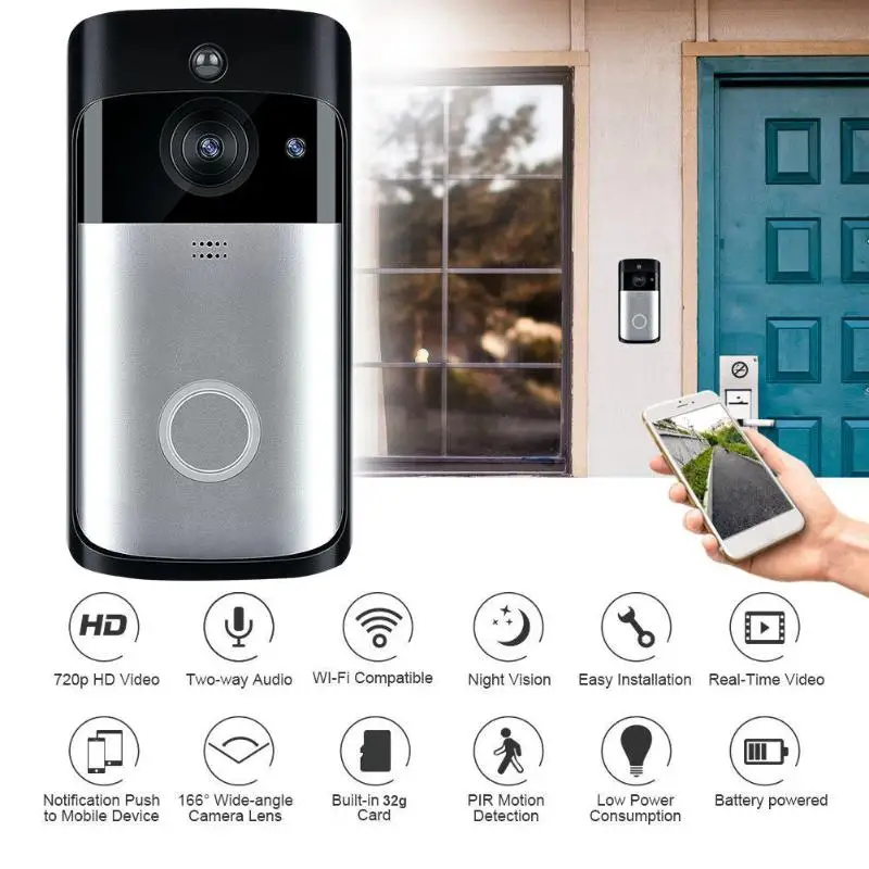 WiFi умный беспроводной дверной звонок безопасности HD 720 P визуальная запись системы селекторной связи видео телефон двери удаленный