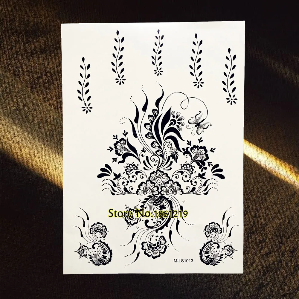 079 25 Styles Tatouage Temporaire étanche Noir Henné Art Corporel Mandala Fleur Bras Tatoo Pâte Faux Bracelet Indien Autocollants De Tatouage In