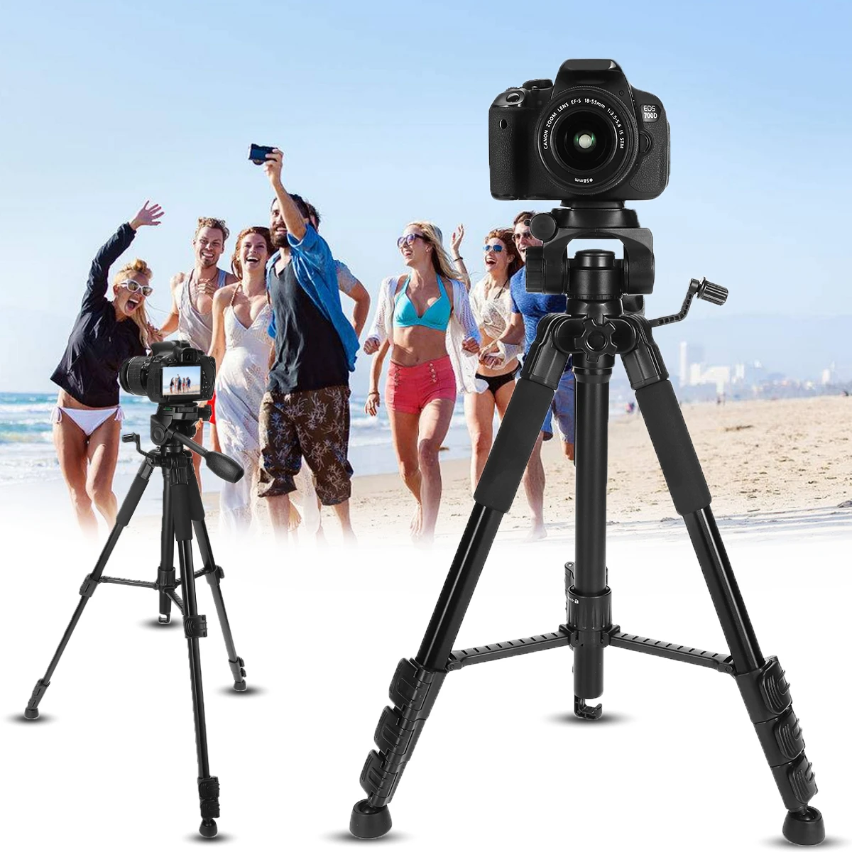 

Adjustable Monopod Telescopic Tripod Stand Holder Fit For DSLR Camera Camcorders Black Three-dimensional Head Aluminum+ABS
