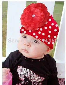 

TOU--RED big flower hats christmas caps baby beanies flower knitted hats crochet design hot sold 1pcs/lot