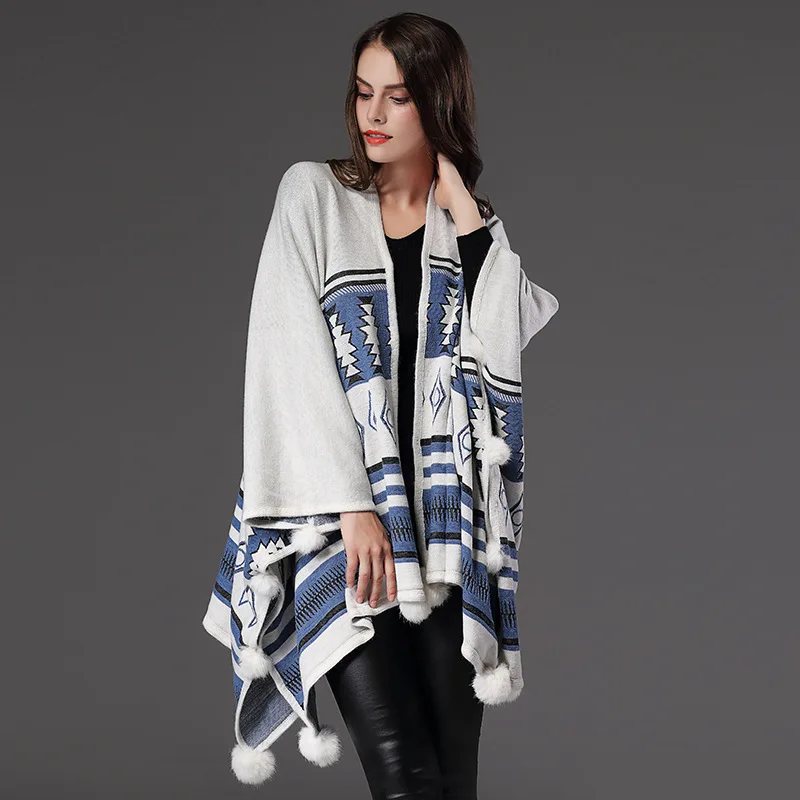 Women Winter Sweater Casual Long sleeve V-neck Cardigans Poncho Capes Shawl Batwing Sleeve Sweaters Jumper Outwear Knitted Coat Sweaters