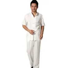 Chino Tradicional de Los Hombres de Algodón de Lino Kung Fu Traje de Manga Corta de la Vendimia Tai Chi Wushu Uniforme Ropa Ml XL XXL 3XL L070606