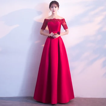 

Sexy Lace Ladies Chinese Red Bridesmaid Wedding Dress Noble Floor Length Qipao High Quality Evening Party Dresses Cheongsam