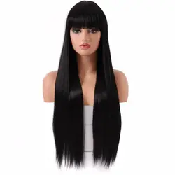BESTUNG длинные черные парики синтетический натуральный прямые волосы парик с взрыва для женщин костюм косплэй