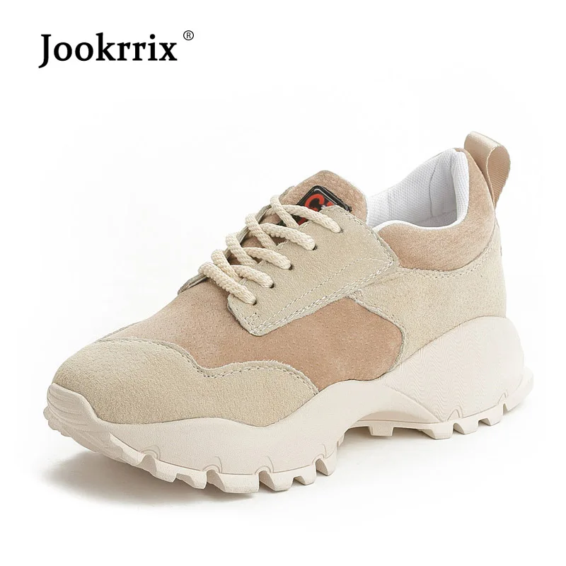 

Jookrrix 2018 Casual Shoes Women Fashion Brand Platform Genuine Leather Sneakers Lasy chaussure Winter Female footware with Fur