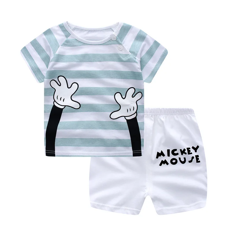 Комплект модной детской одежды из 2 предметов, хлопковая Футболка с принтом с героями мультфильмов+ короткие штаны для мальчиков - Цвет: 6