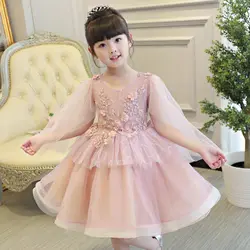 Новые летние корейские милые Кружево девушка цветы платье принцессы для маленьких девочек 3-13age детский праздничный костюм на день