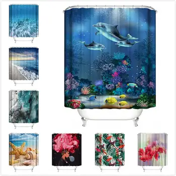 

New Waterproof african Shower Curtain 180x180CM Ocean style printing Polyester fabric Bathroom curtains with 12 Hooks