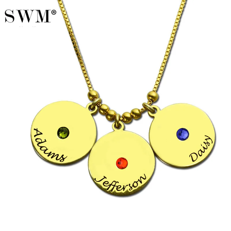 

Women's Necklace Custom Necklaces Birth Stone Colar Gold Color Pendants Costume Jewelery Family Discs Suspensions Chain for Mom