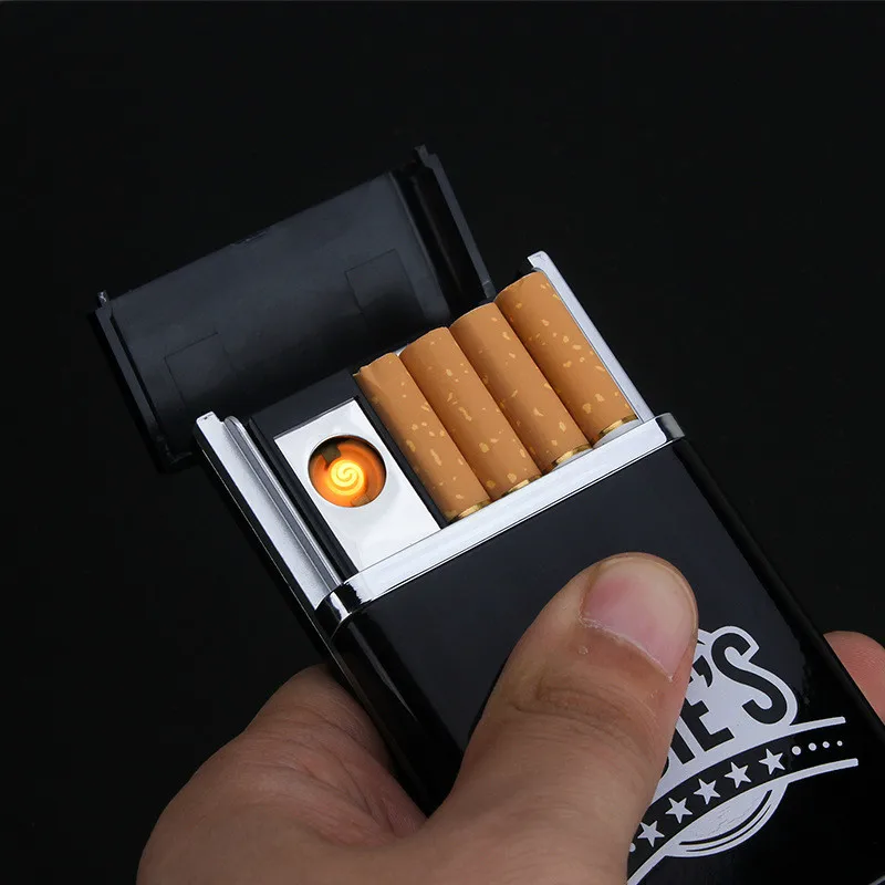 Multifunctional Black Cigarette Case with Rechargeable font b Electronic b font Lighter Cigarette Case