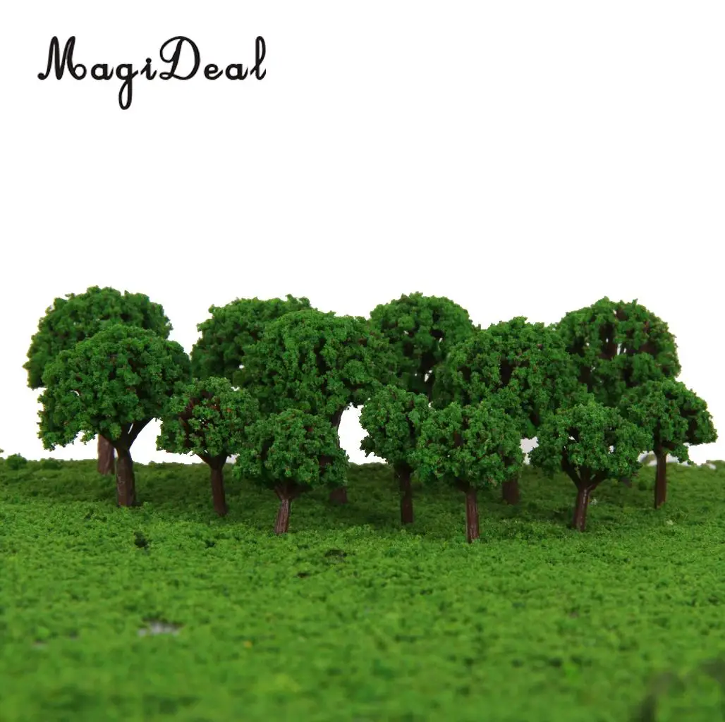 MagiDeal 50Pcs Plastic 3cm Scenery Landscape Train Model Trees Light Green for Street House Park Garden Layout Classroom Decor