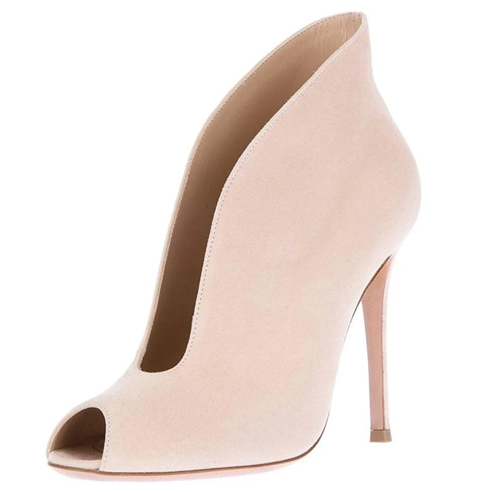 Женские однотонные замшевые туфли с v-образным вырезом; пикантные туфли с открытым носком на высоком каблуке; замшевые на шпильке; ; женская обувь - Color: Pink