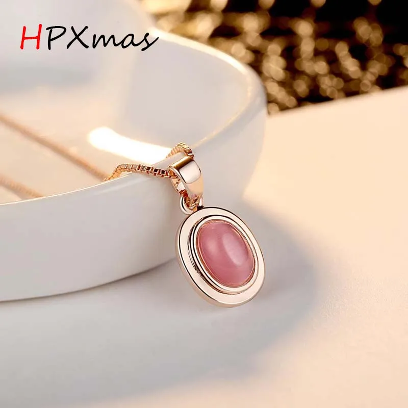 

HPXmas Fashion pink Round Ross Quartz Pendant Necklace Rhodium Plated Women jewelry Gift A111
