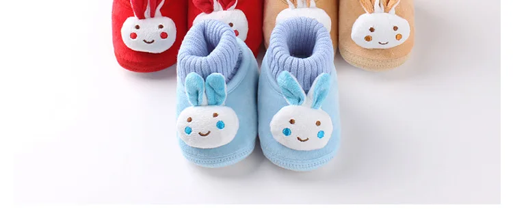 Мультфильм кролик для маленьких девочек обувь Подкладка из флиса детская обувь для мальчиков противоскользящие зимние обувь для