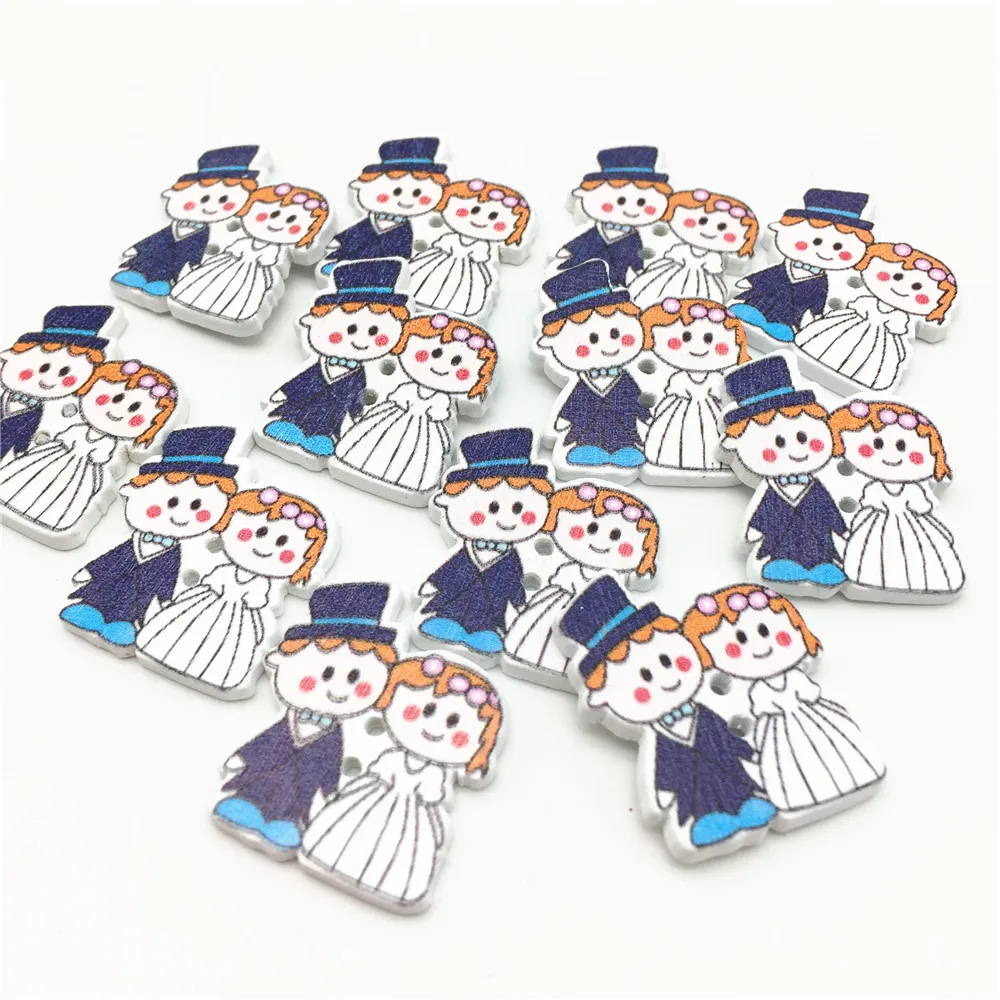 Buy 1000pcs 23x27mm Wooden Bride&Groom Couple Buttons