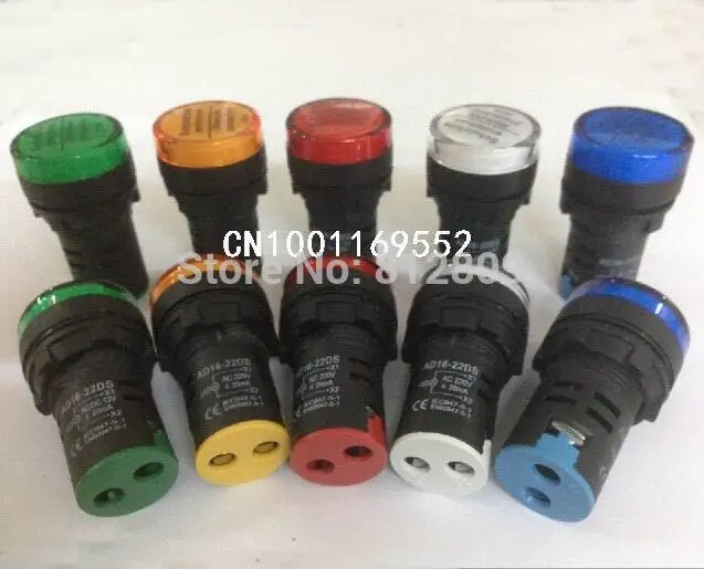 

1000PCS/LOT AD16-22DS 22mm mounting size led Indicator lamp,signal lamp blue,green,red,white,yellow pilot lamp