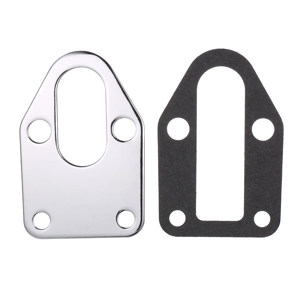 SBC Chrome Fuel Pump Mounting Plate w/ Gasket for Chevy SB 283 305 327