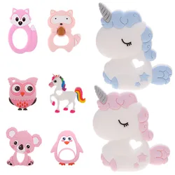 Unicorn Silicone Baby Teether Cartoon Animal Mordedor BPA Free Rodents Teething Necklace DIY Shower Gifts Koala Penguin Owl Fox