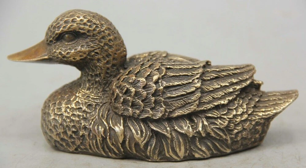 

6" Chinese Fengshui Folk Copper mandarin duck aix galericulata Statue Sculpture