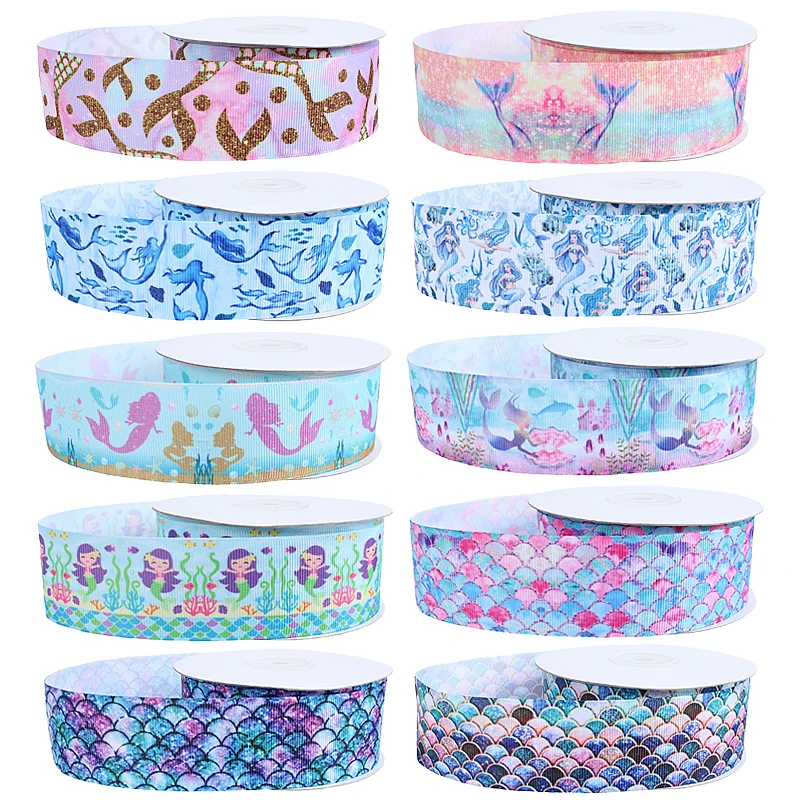 

(50yards/lot) Beautiful mermaid print grosgrain ribbon tail pattern 50yards