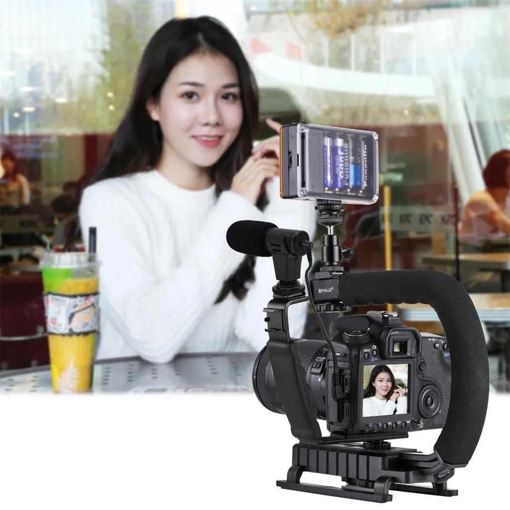 

PULUZ U/C Shape Portable Handheld DV Bracket Stabilizer LED Studio Light Video Microphone Kit Cold Shoe Tripod for Gopro /SLR