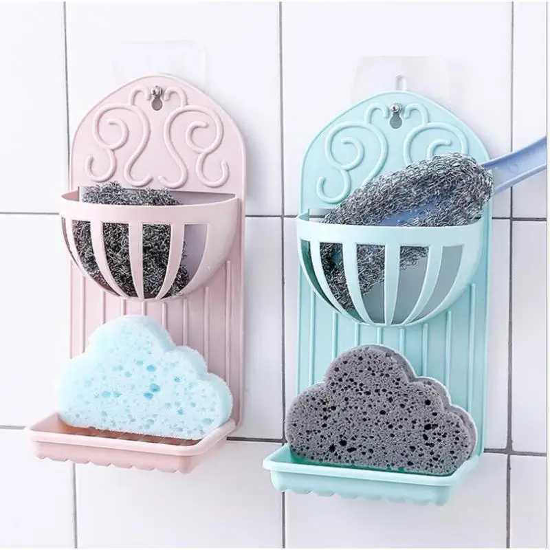 Wall Hanging Soap Dish Sponge Soap Holder Cup Double Layer Sink Shelf