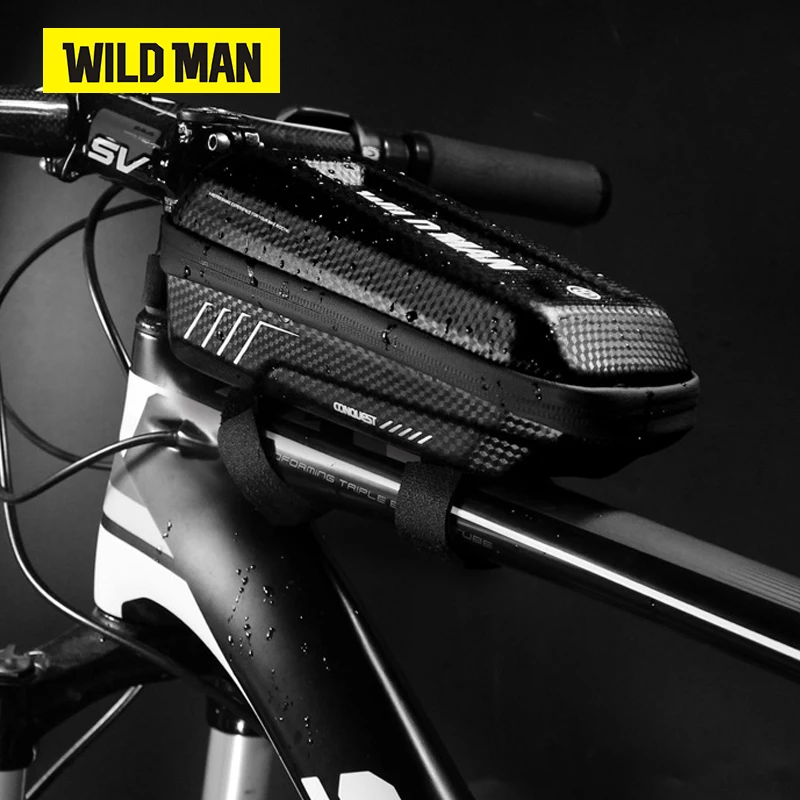 Сумка для велосипеда WILD MAN, большая емкость, жесткая оболочка, MTB, сумка для шоссейного велосипеда, водонепроницаемая, верхняя труба, углеродная, искусственная кожа, велосипедная сумка, аксессуары для велоспорта