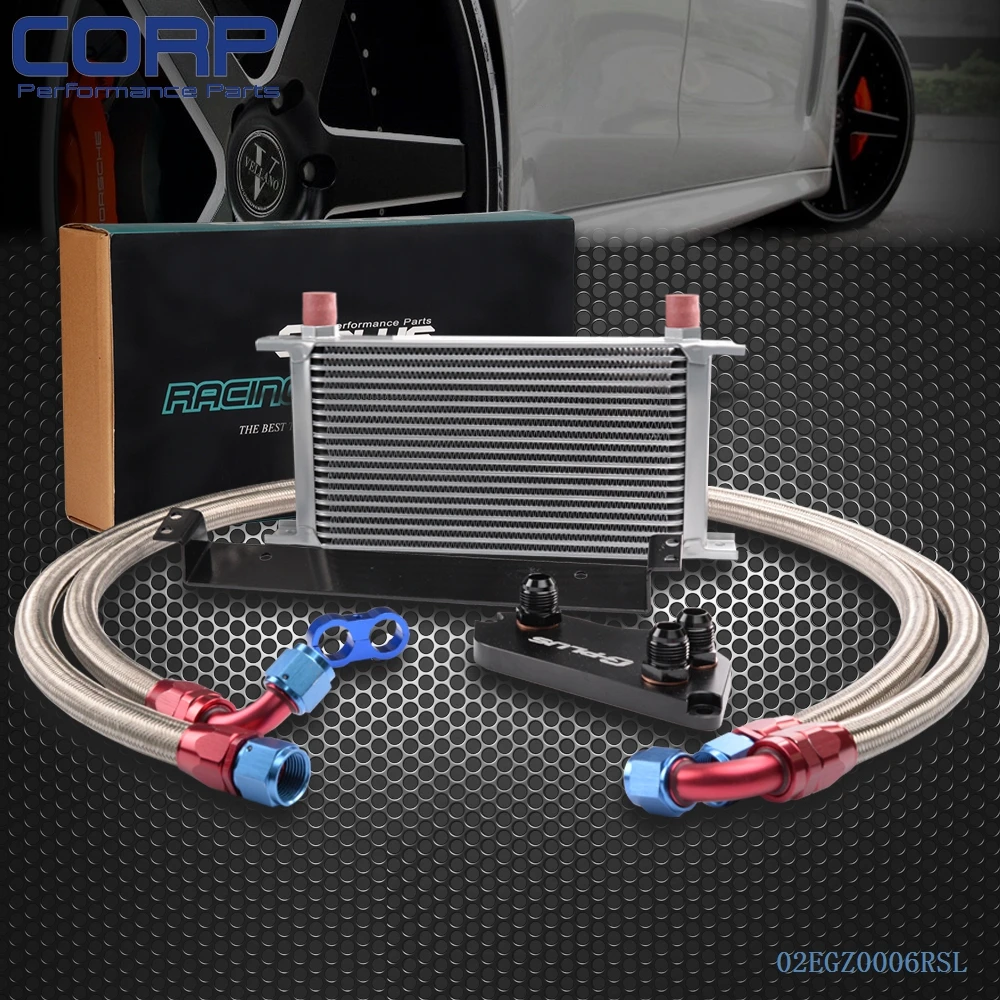 Universal 19 Row JDM Engine Oil Cooler Kit + Sandwich Plate Fit For LS1 LS2 LS3kit resistoroil