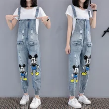 Европейская станция весна и осень мультфильм блестки бисером отверстие джинсовый нагрудник женские свободные повседневные шаровары