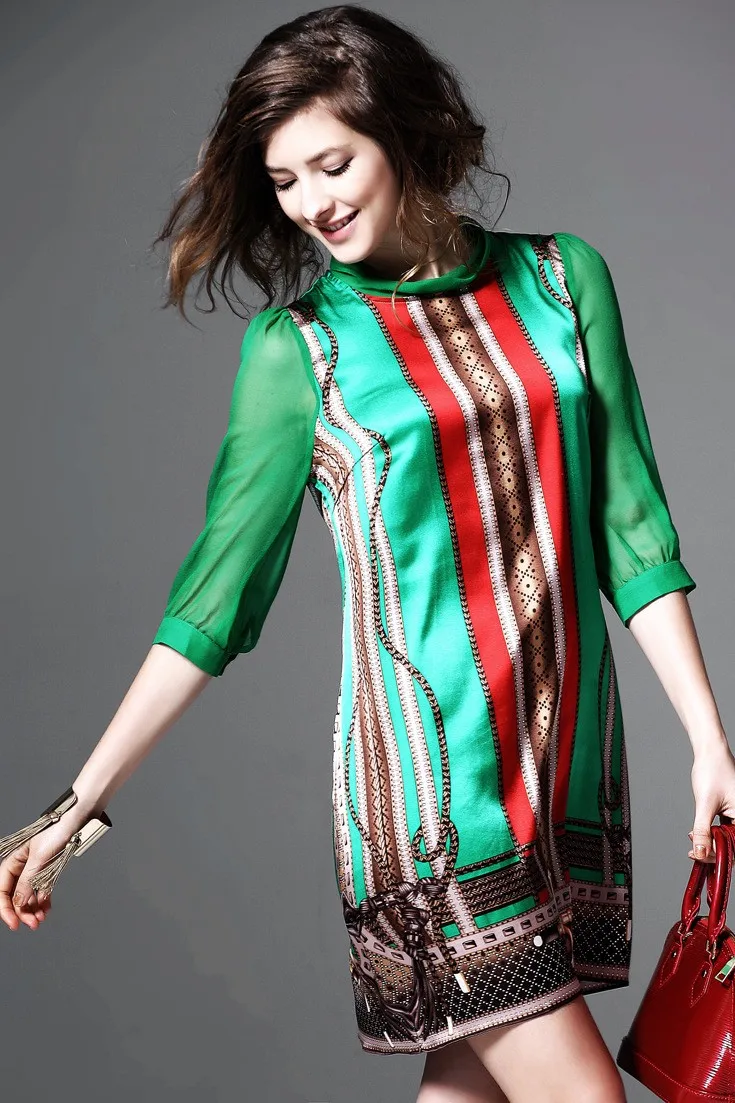 Европейский стиль, летнее женское платье, новинка, модное элегантное винтажное платье с зеленым принтом для леди, одежда размера плюс G2519