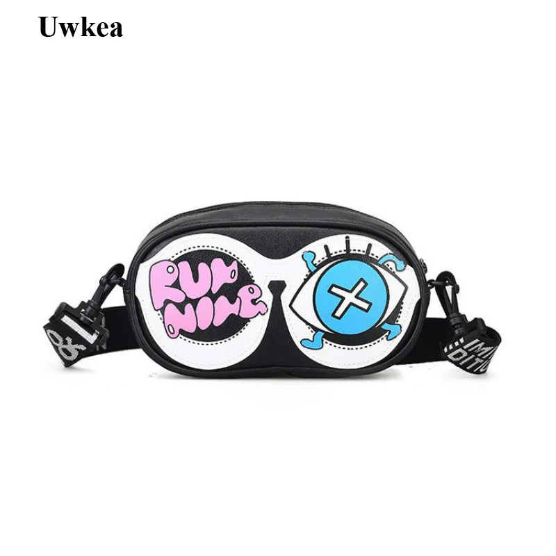 Uwkea 2018 Новый универсальный PU Аппликации мультфильм четыре Стиль симпатичные очки Для женщин леди плечо и сумки через плечо клапаном