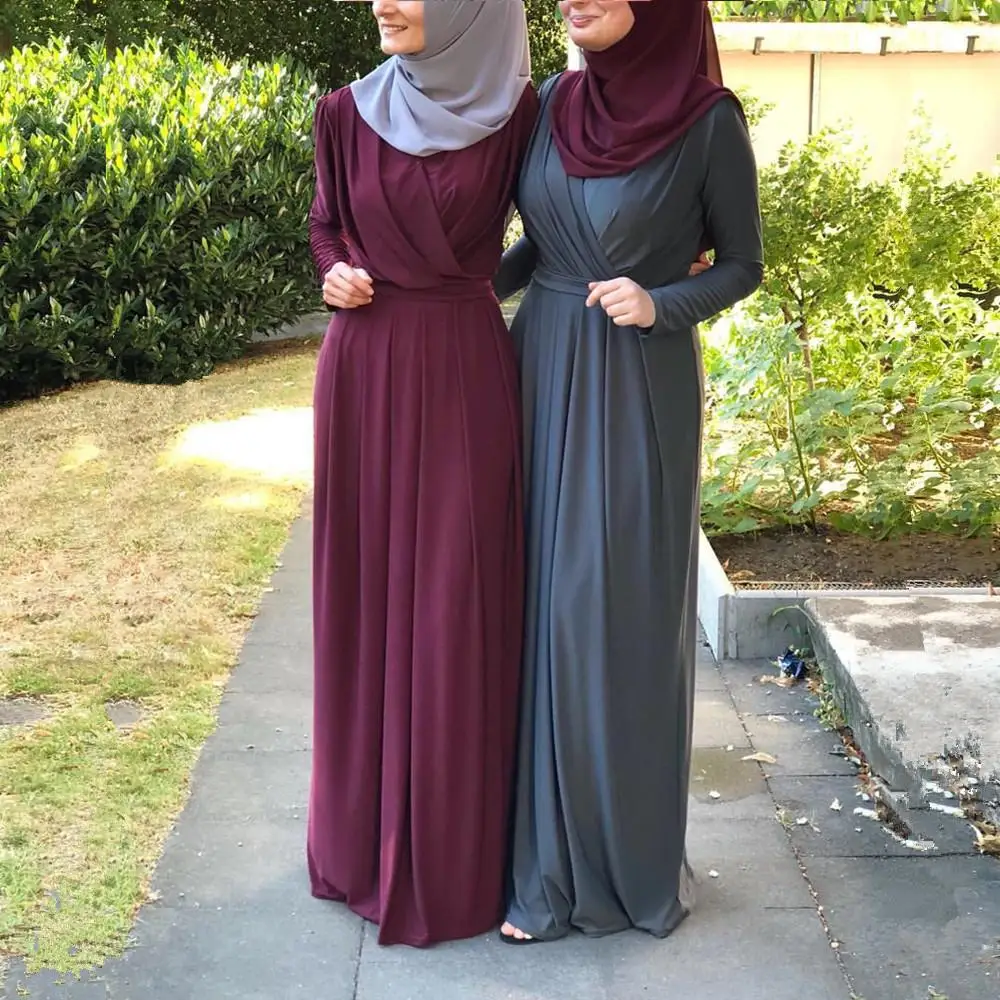 Элегантное женское мусульманское Макси платье джилбаб абайя с длинным рукавом Кафтан исламский халат Рамадан Плиссированное до пола арабское платье Ближний Восток